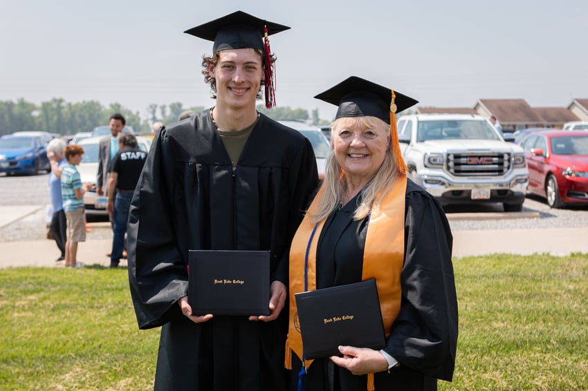 (Rend Lake Grandmother and Grandson duo celebrating their achievement together. (L) Austin Morgan (Belle Rive) - Associate in Applied Science Automotive Technology and (R) Cathy Pilson (Belle Rive) - Associate in Arts Degree.