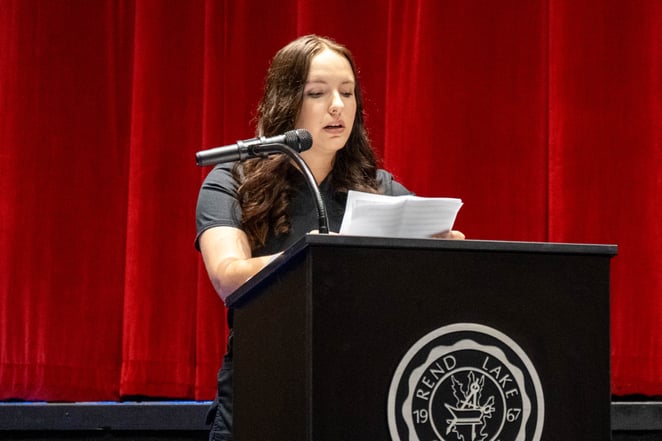 Class speaker Lilyann Lentz gives a speech to her fellow graduates.