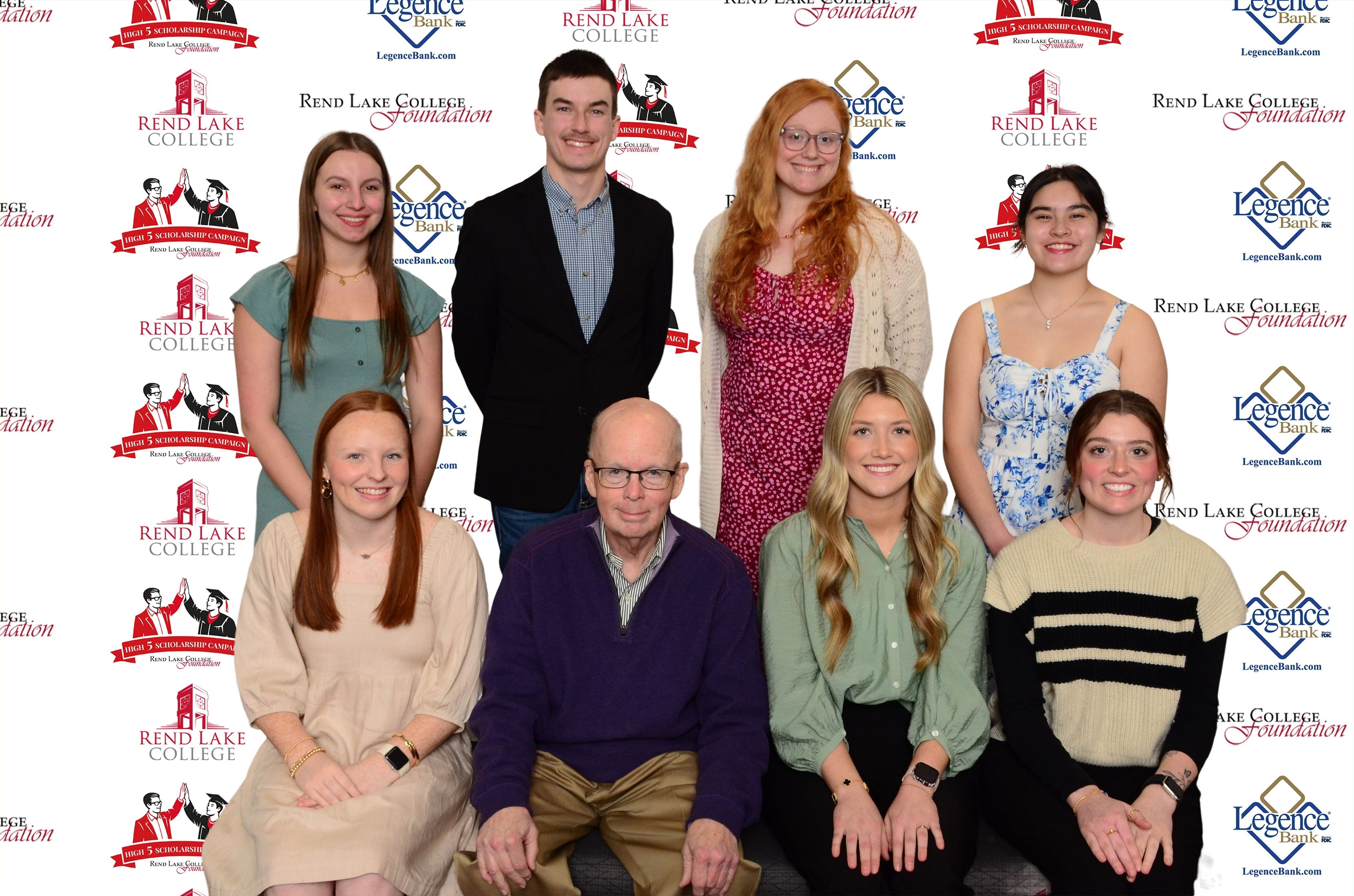 Pictured, Front row (L-R): Scholarship Recipient Rain Rynski, Scholarship Representative Hunt Bonan, Scholarship Recipient Mackenzie Burke, Scholarship Recipient Sadie Middendorf  Back row (L-R): Scholarship Recipient Zaejah Fallis-Buchanan, Scholarship Recipient Isaac Holloway, Scholarship Recipient Ava Belford, Scholarship Recipient Isabella Abenes