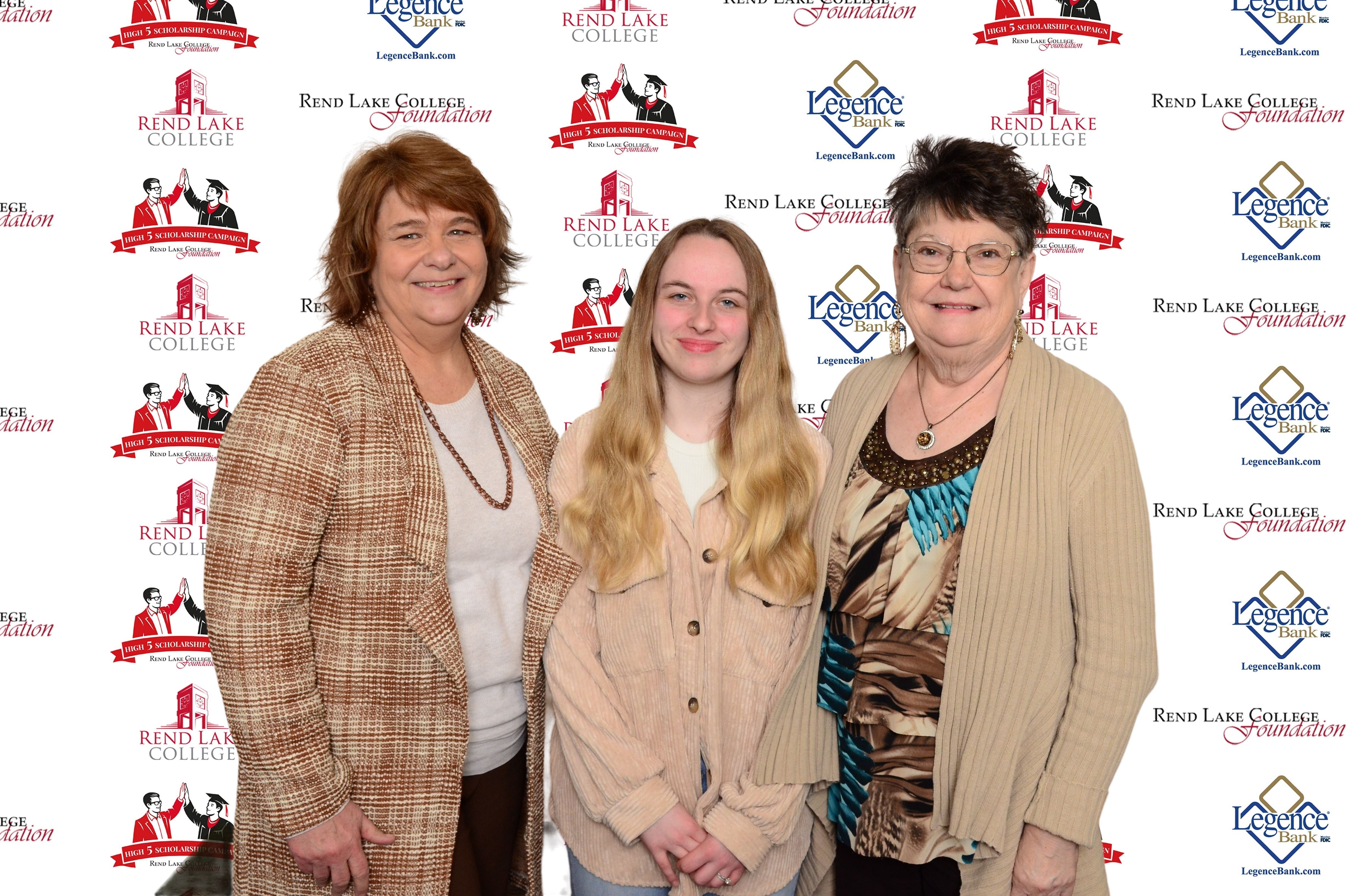 Pictured, (L-R) Scholarship Representative Robin Storrie, Scholarship Recipient Emma Sims, Scholarship Representative Rhonda Gilbreath