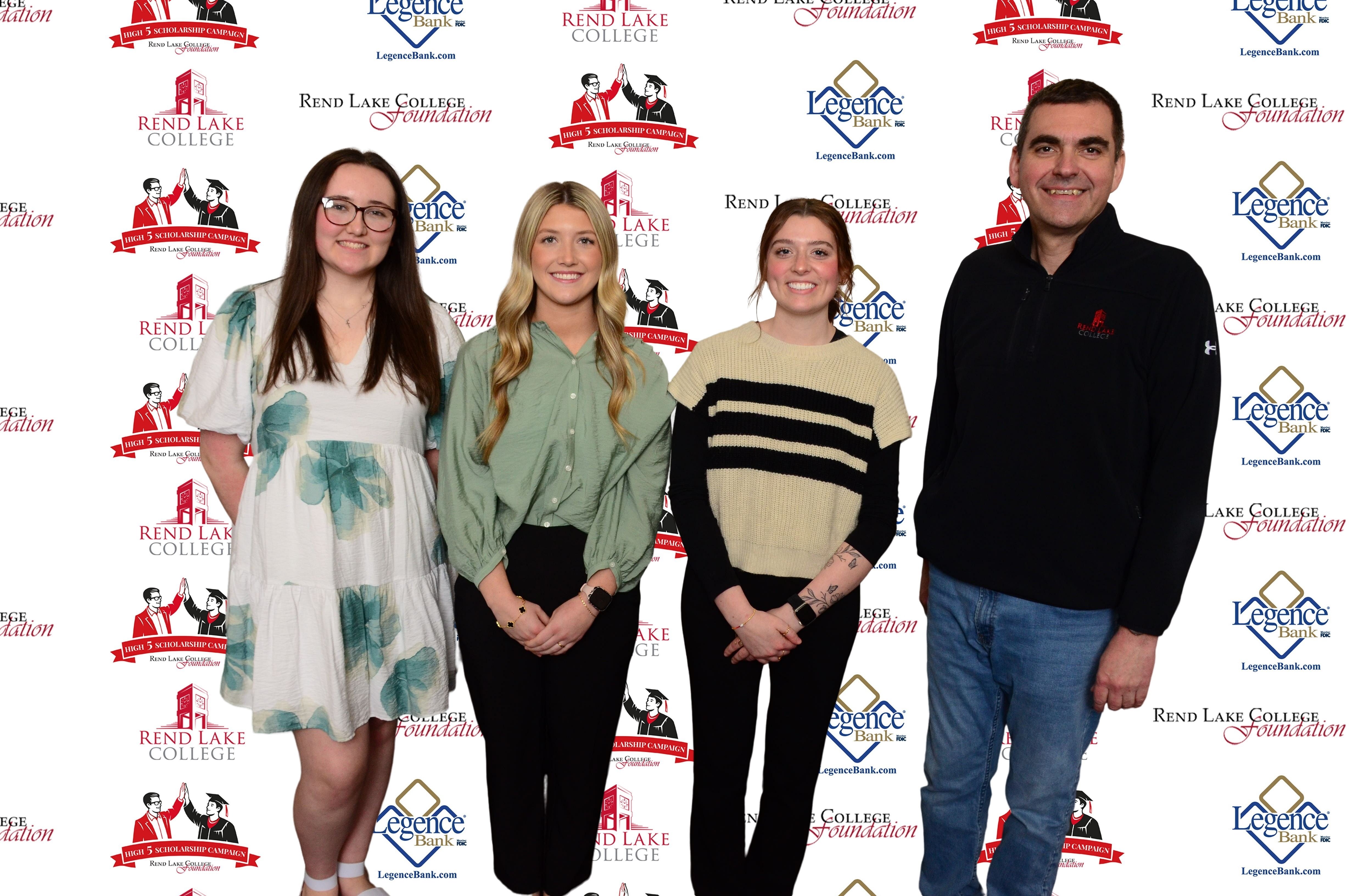 Pictured, (L-R) Scholarship Recipient Mackenzie Scarbrough, Scholarship Recipient&nbsp; Mackenzie Burke, Scholarship Recipient&nbsp; Sadie Middendorf, Scholarship Representative Chad Copple