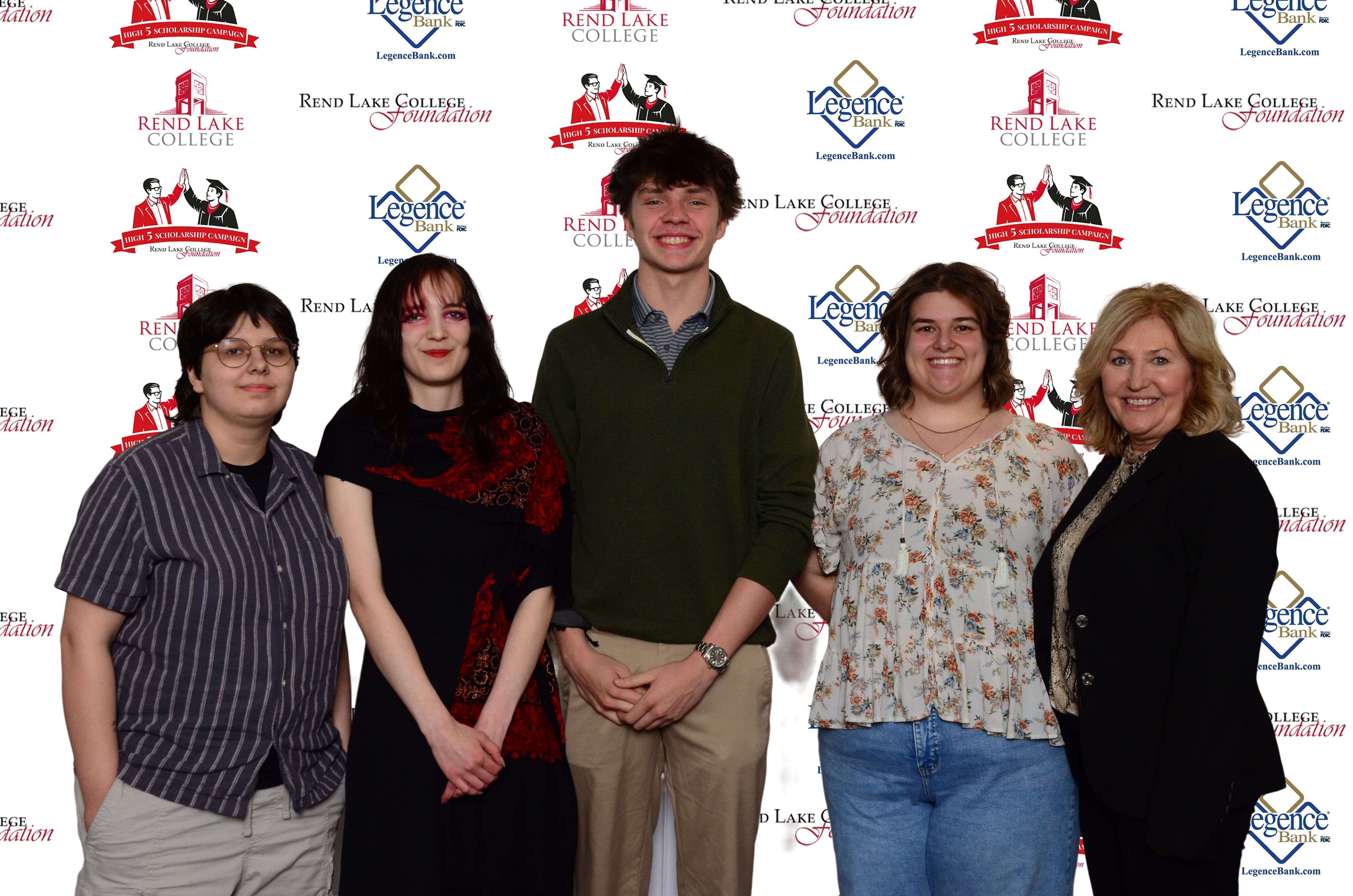 Pictured, (L-R) Scholarship Recipient Sydney Bozovich, Scholarship Recipient Evelyn Kondenar, Scholarship Recipient Garrik Steffy, Scholarship Recipient Morgan Robertson, Scholarship Representative Pat Kern