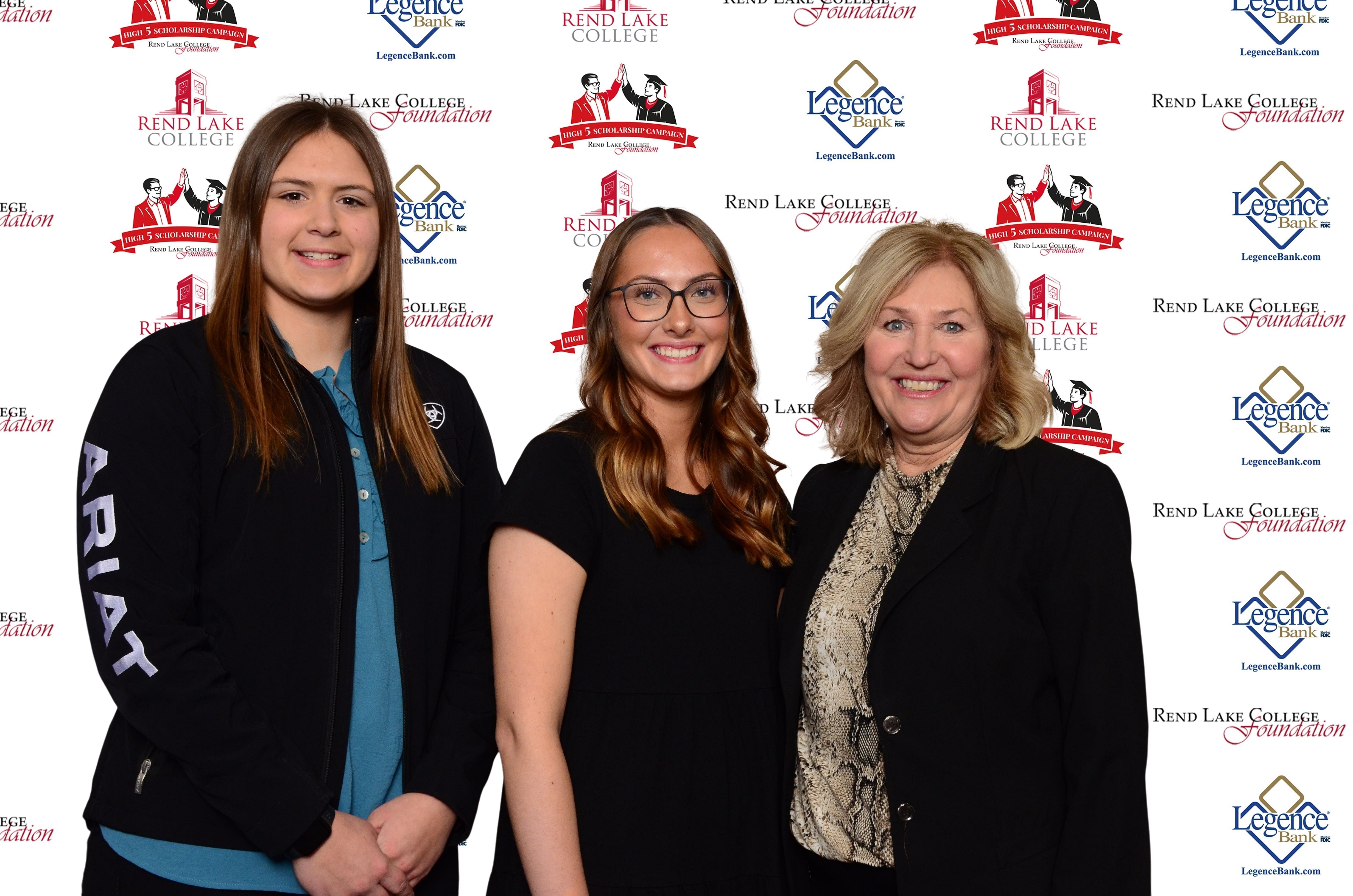 Pictured ,(L-R) Scholarship Recipient Kora Wellen, Scholarship Recipient Shayla McMahon, Scholarship Representative Pat Kern