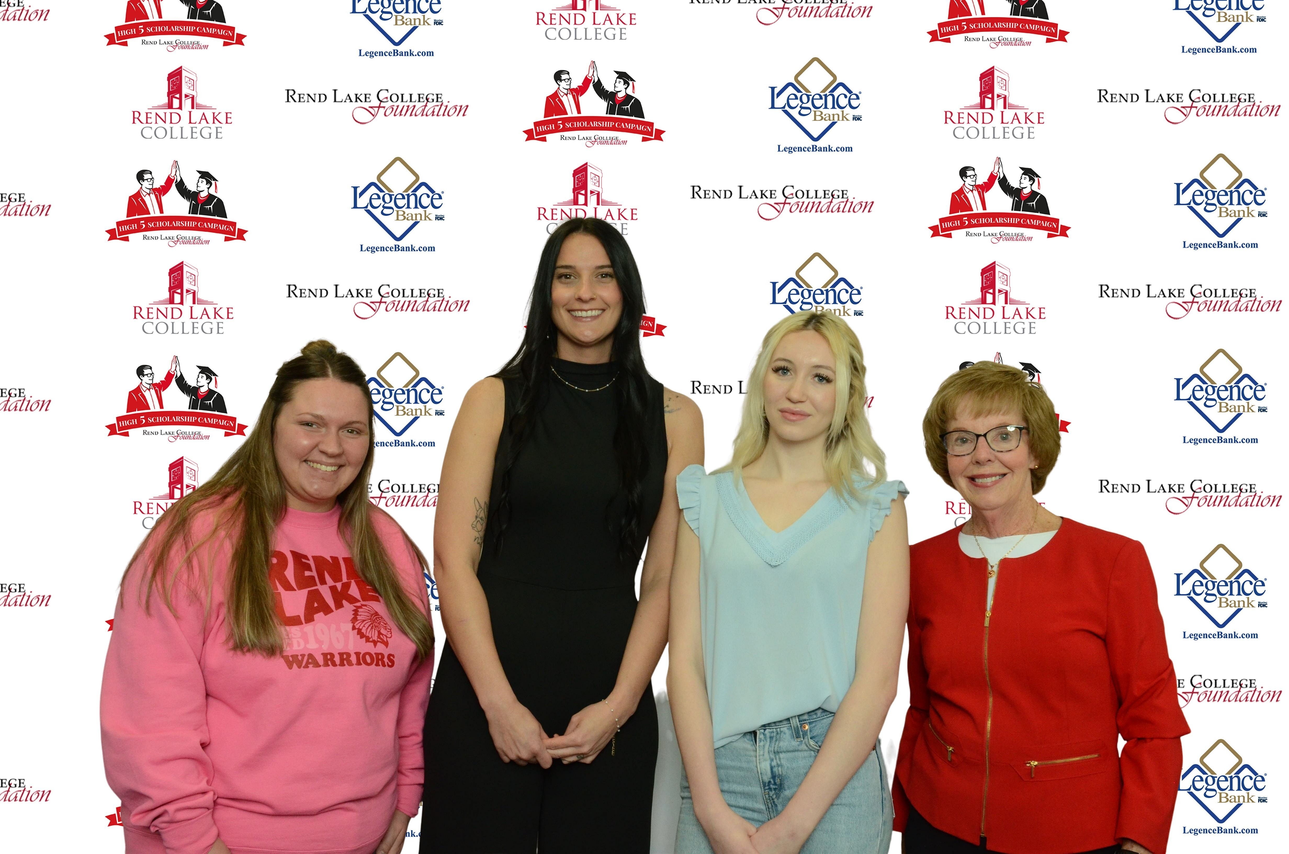 Pictured, (L-R): Scholarship Recipient Sarah Buckman, Scholarship Recipient Rebekah Maddox, Scholarship Recipient Minna Smith, Scholarship Representative Mary Ellen Aiken
