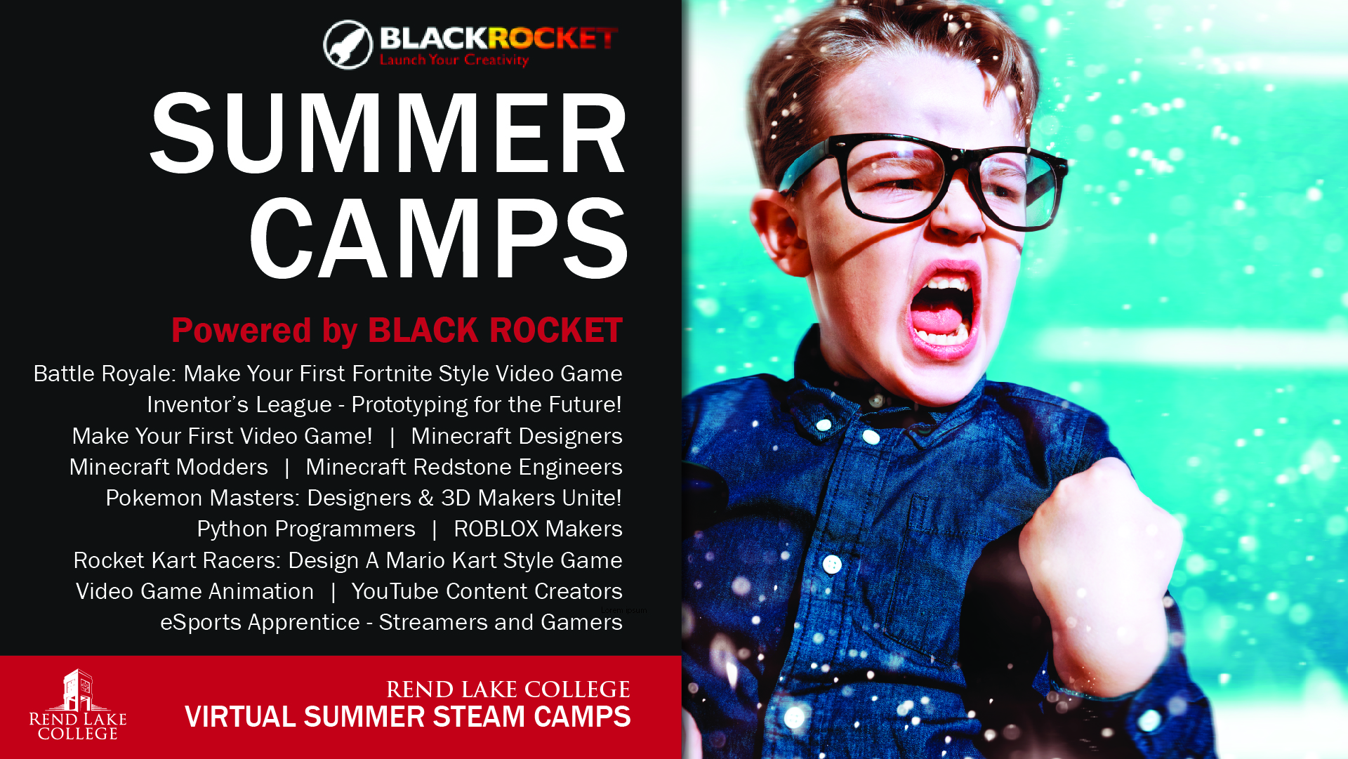 Sign Up For Virtual Kids Camps At Rlc Rend Lake College - roblox makers black rocket launch your creativity